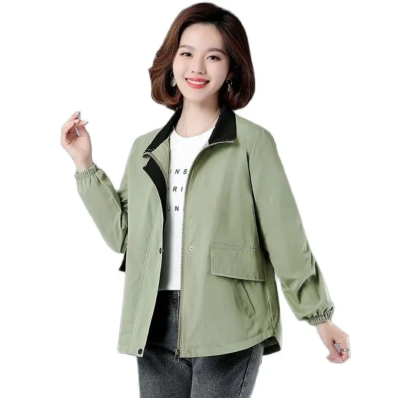 

2023 New Spring Autumn Jacket Tops Korean Casual Women Coat Loose Stand-Up Collar Short Windbreaker Fashion Female Outerwear