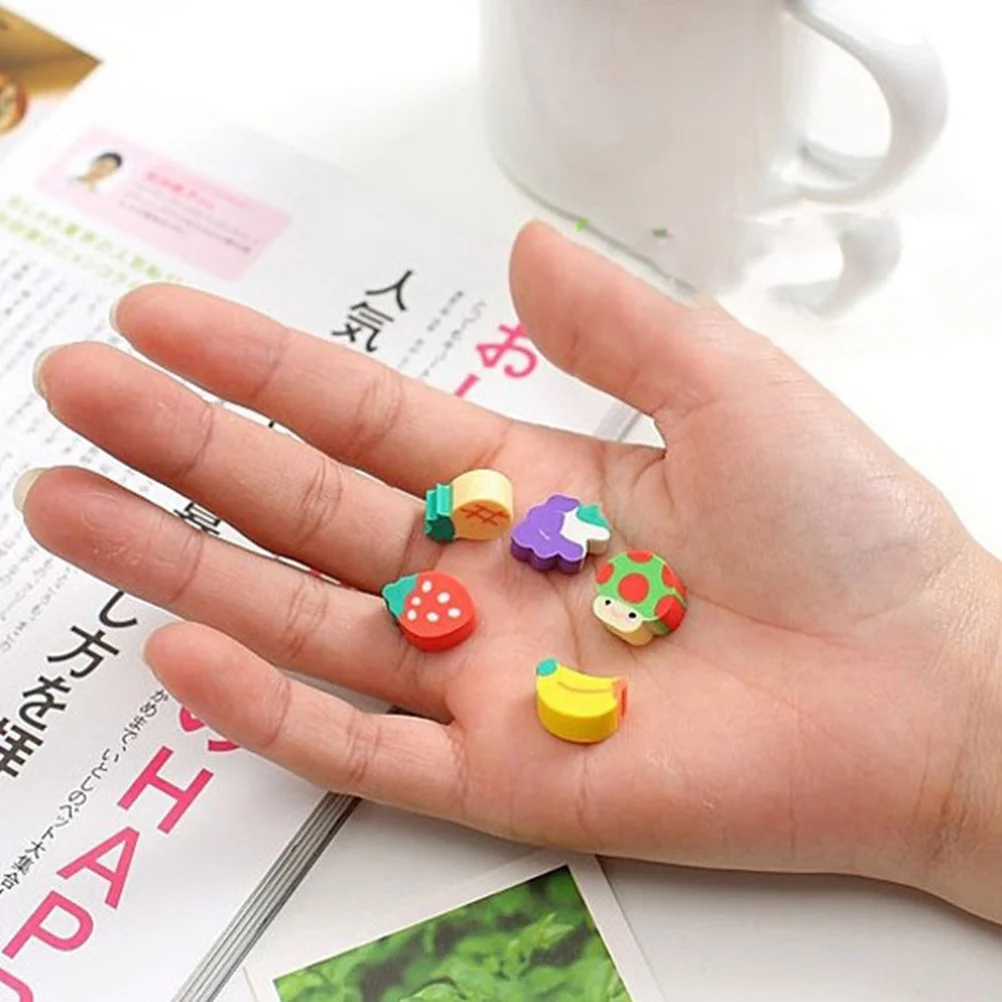 

50pcs Fruit Cartoon Mini Creative Pencil Erasers Novelty Erasers For Students School Supplies Gifts Puzzle Classroom