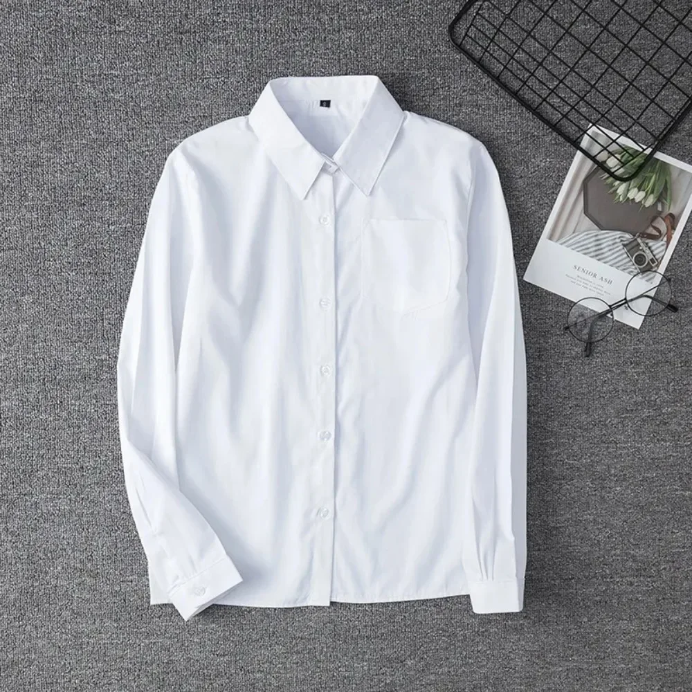 Preppy JK School Uniform Long Sleeve White Shirt,Point Square Collar Opaque Fabric Top for Student Daily Campus Wear&cosplay