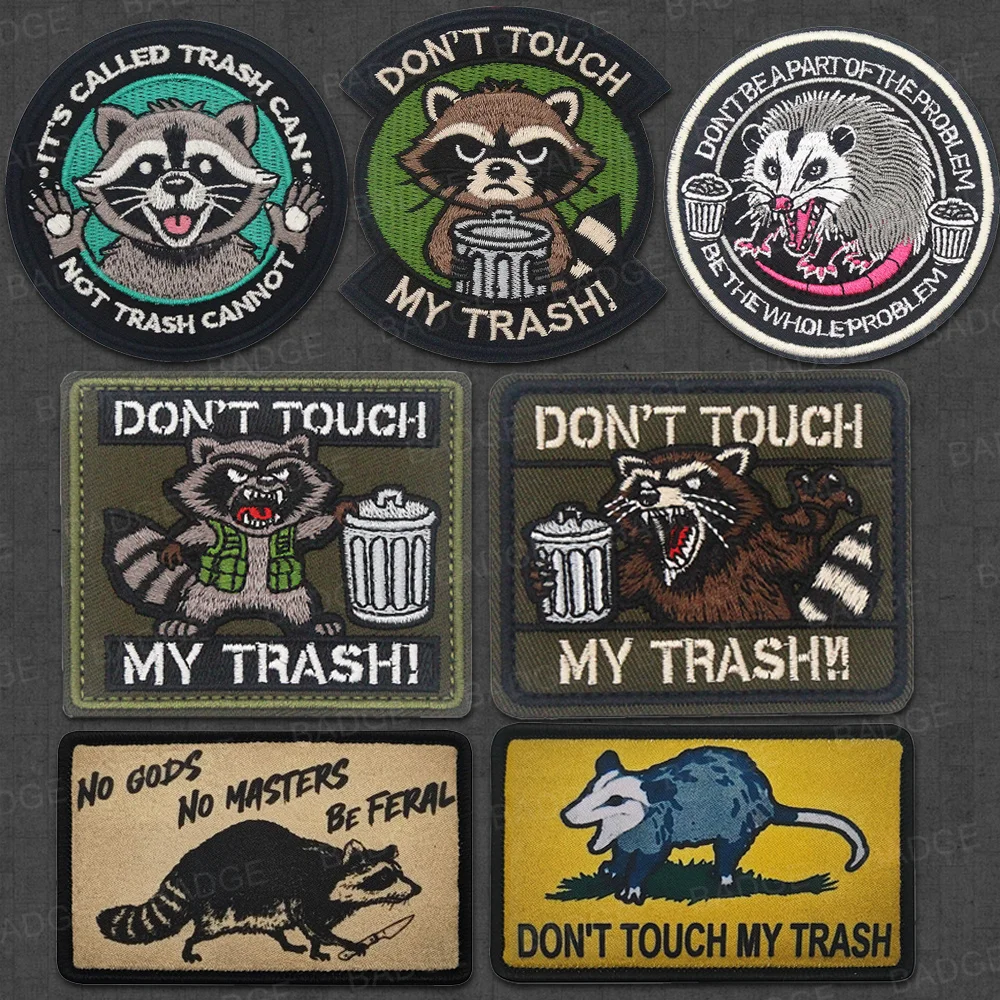 Raccoon with Garbage Can Embroidered Patch, Funny 