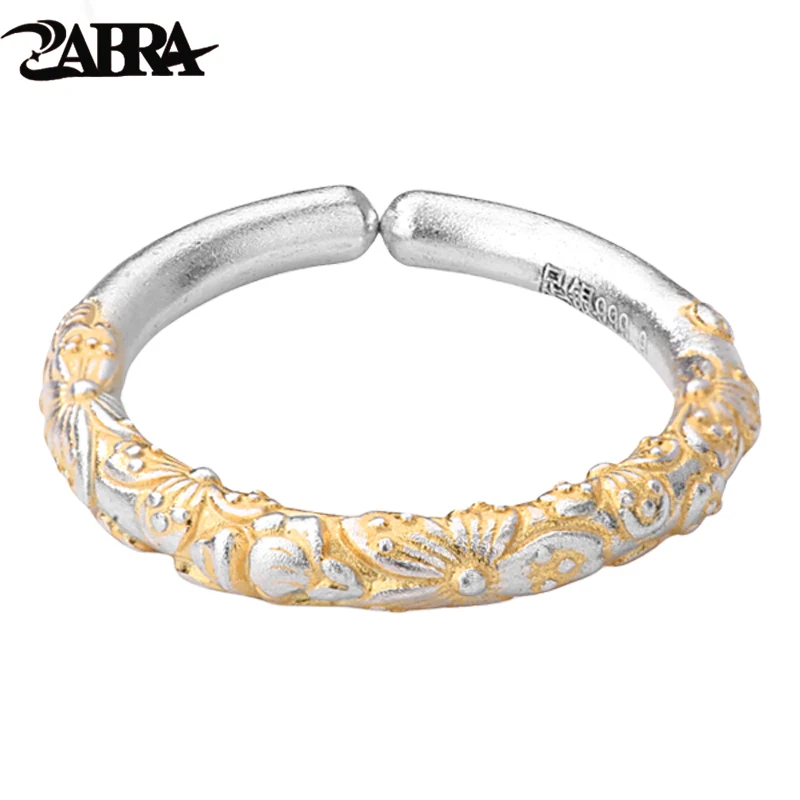 ZABRA 9999 Pure Silver Gold-plated Bauhinia Flower Ring, Women's Niche Design, New Style of Open Mouth Ring