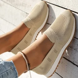 Breathable Knit Loafers for Women Plus Size 43 Lightweight Soft Sole Flats Shoes Woman 2024 Autumn Anti-Slip Casual Shoes Ladies