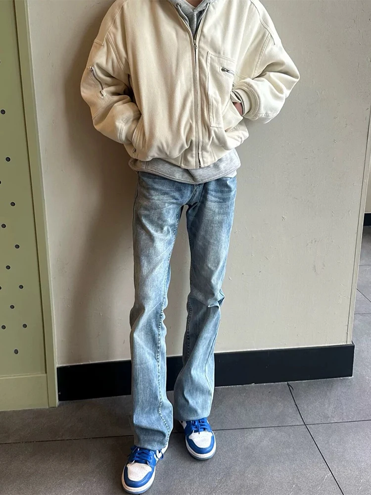 

Light Blue Waed Knife Straight Leg Jeans Men's American High Street Sle Slim Fit mid Waist Jeans Casual Long Pants