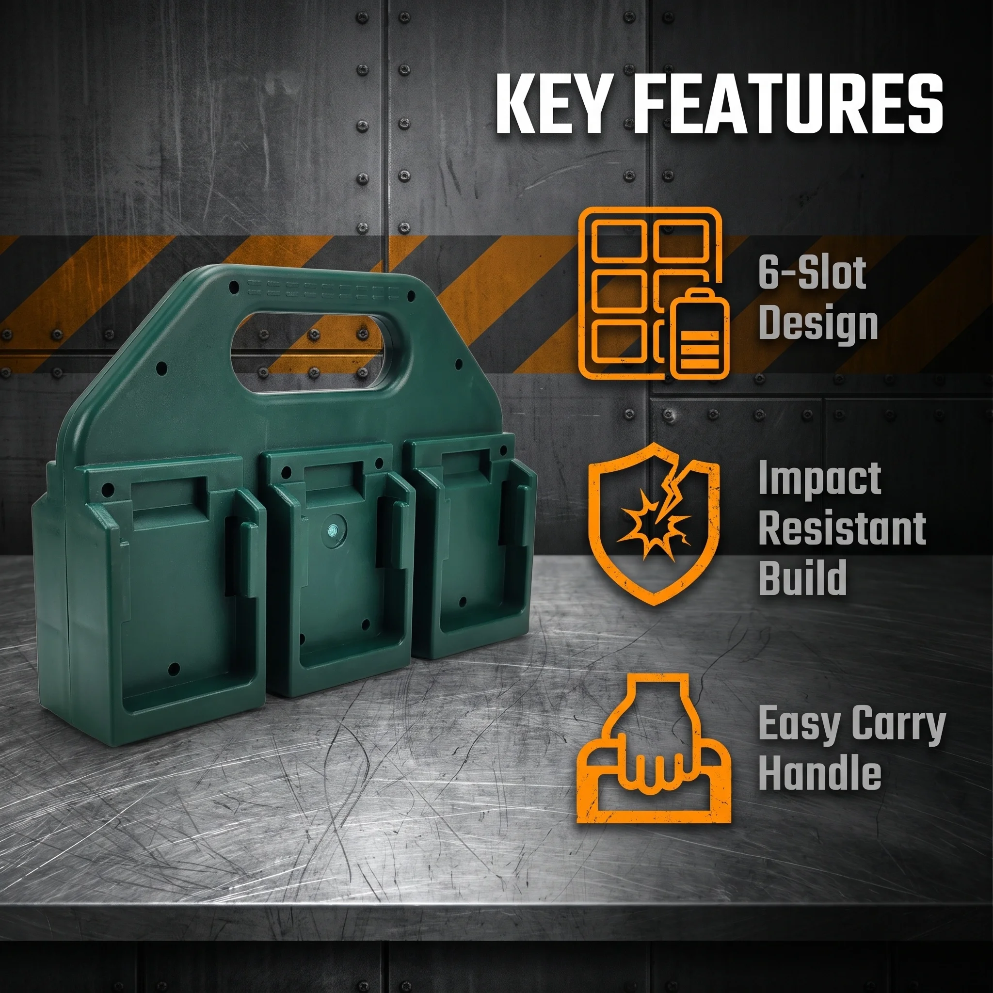 6-Slot-Akku-Tragehalter für Makita 18V-Akkus, Akku-Aufbewahrungsorganizer, tragbarer Akku-Caddy mit Griff – Detail 6