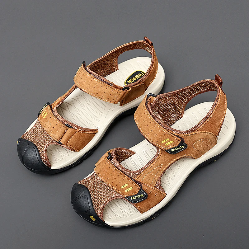

Summer Men Sandals Genuine Leather Mens Casual Shoes Outdoor Men Leather Sandals for Men Beach Shoes Roman mens Shoes