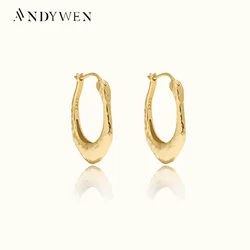 ANDYWEN 925 Sterling Silver Gold Oval Hoops Pear Luxury Big Plain Earring Fine Jewelry 2023 Rock Punk Luxury Jewelry
