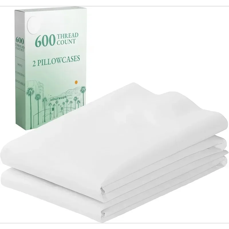 Luxuriously Soft Hotel Quality 600 Thread Count, Crisp & Cool White Standard Pillow Cases Fits Standard & Queen Pillows