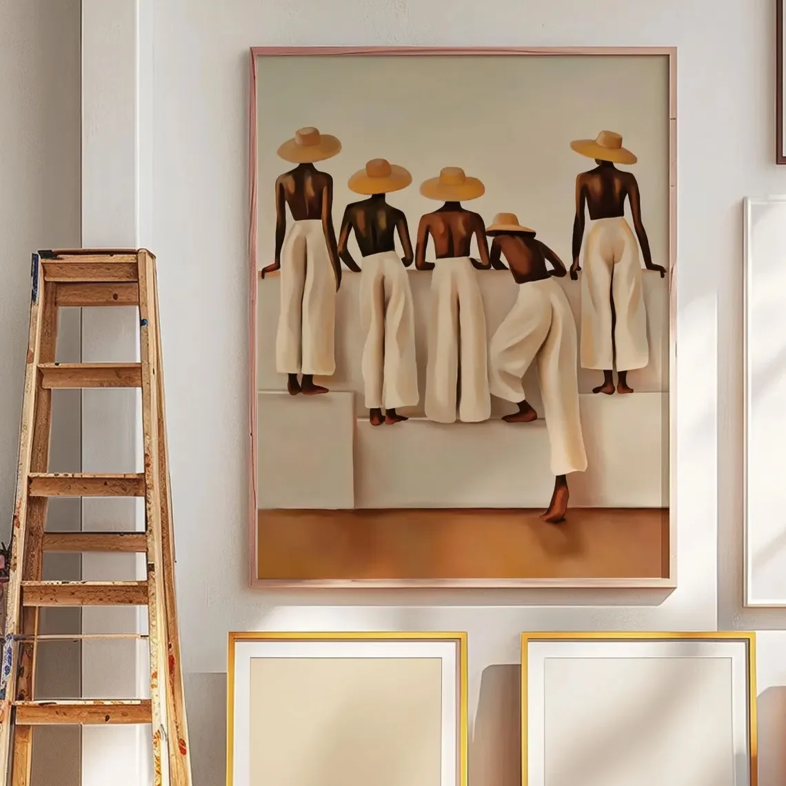 1 piece of wall art fashion poster featuring a beige female silhouette on canvas, embodying modern minimalist decor