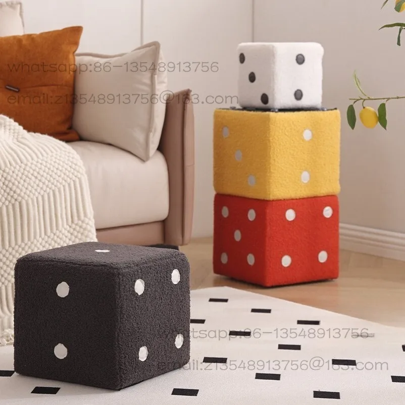 Internet Celebrity Lamb Wool Dice Stool Home Living Room Entrance Children's Creative Low Stool Solid Wood Shoe Stool