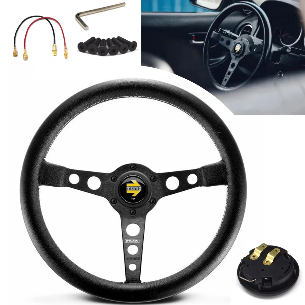 14 zoll 350mm Leder Auto Racing Lenkrad fit für MOMO Tief Corn Treibt Sport Lenkrad Universal Auto