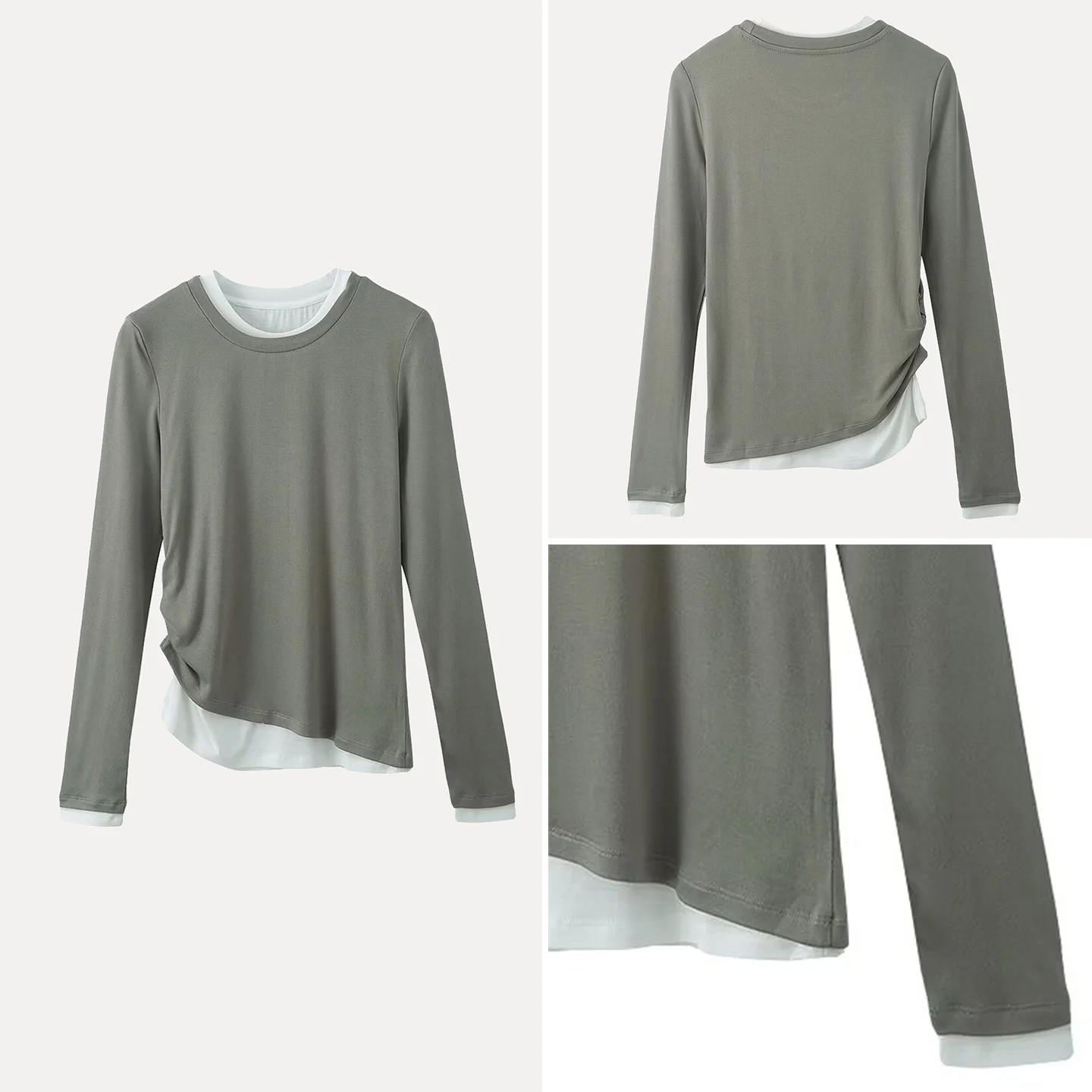 Faionable-Camiseta larga Sve para mujer, Top asimétrico falso de dos piezas con soporte, ropa diaria, otoño 2025, 2025