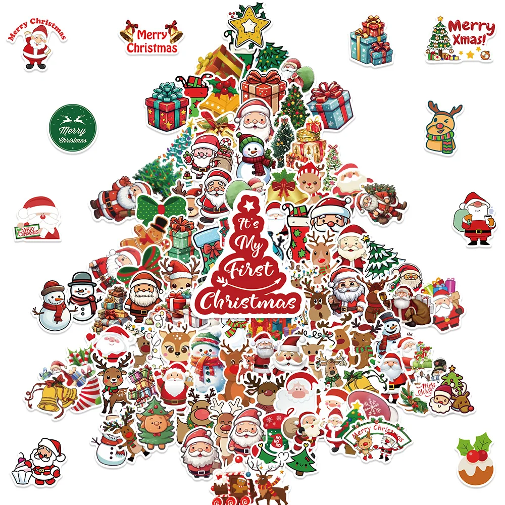 50/100/200PCS Merry Christmas Cartoon Santa Claus Stickers DIY Seal Labels Stickers DIY Guitar Gift Diary Stationery Party Decor