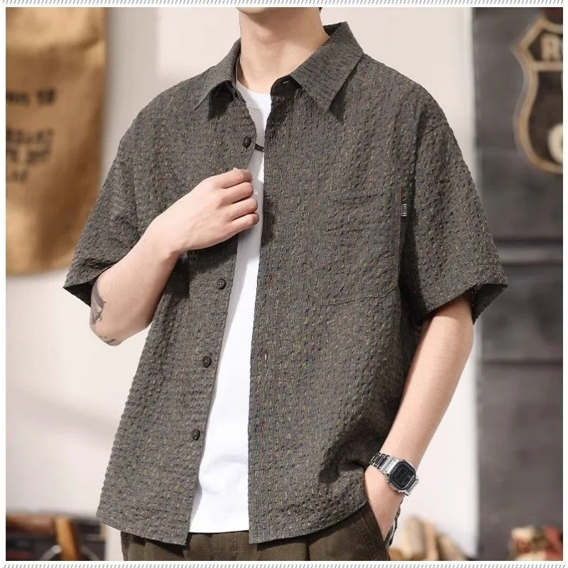 

Men's Loose Seersucker Short Sleeve Shirt Casual Textured Woven Summer Fashion Tops
