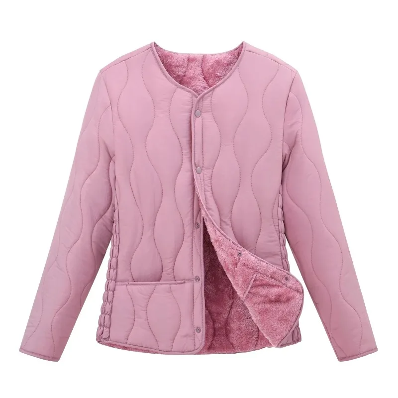 Women Fleece Lined Quilted Inner Jacket Slim Fit Short Warm Padded Coat Cold Proof Outerwear