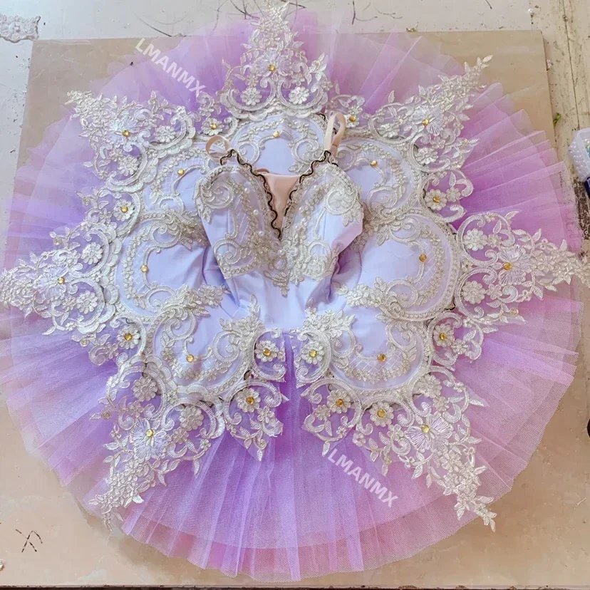 女性と女の子のためのプロのバレエチュチュモダンなダンスコスチューム紫と白白鳥の湖のチュチュバレリーナ大人と子供