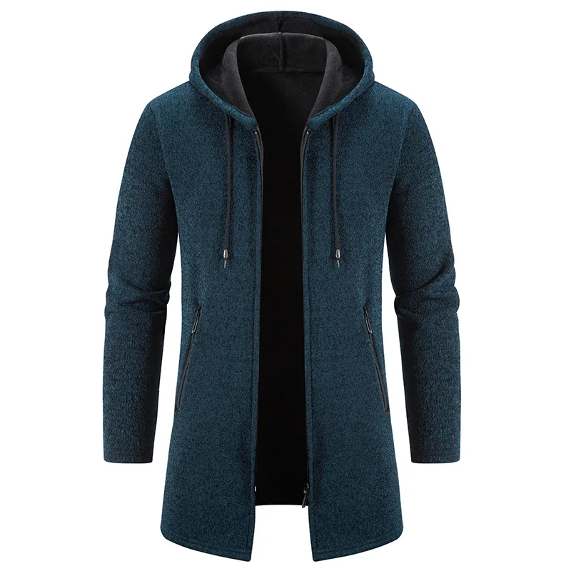 Men Long Cardigans Sweater Coat Winter Fleece Warm Male Knitted Hooded Solid Sweatercoat Windbreaker Fashion Causal Men Clothing