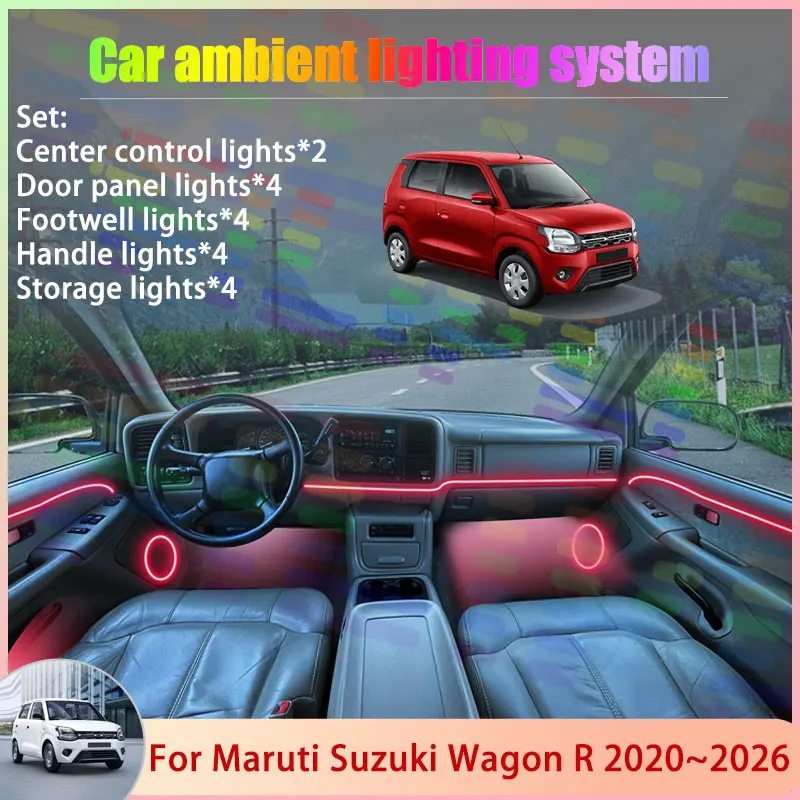 

Для Maruti Suzuki Grand Wagon R 2020 ~ 2026 MT81S 2/18 в 1, автомобильная атмосферная лампа, RGB абажур, ансамбль, стример, атмосферный набор