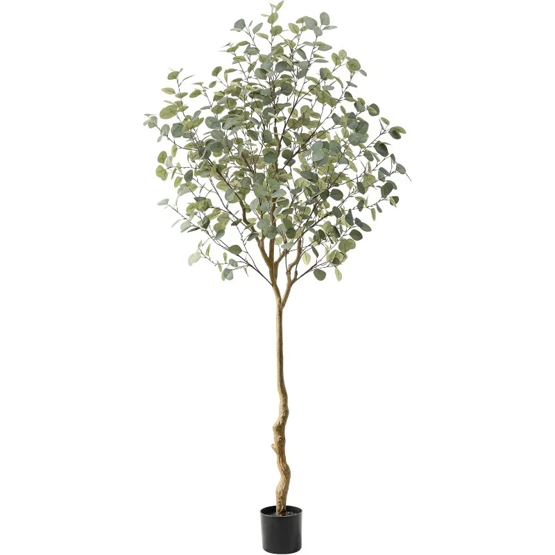 Tall Eucalyptus Tree Artificial，7ft(84in) Faux Eucalyptus Tree with Realistic Silk Leaves， Fake Trees Indoor Outdoor