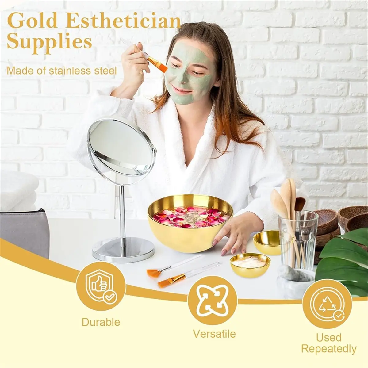 

618 Mega Sale 26pcs/Set Gold Esthetician Essentials: Fan Brushes, Mixing Bowls, Serving Trays, and More