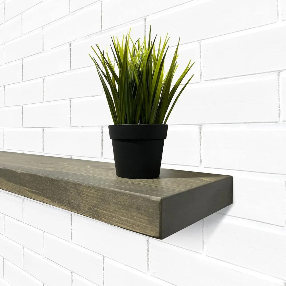 Conjunto de 2 prateleiras de parede resistentes de madeira maciça, estilo rústico, acabamento cinza, 48 polegadas de largura por 10 polegadas de profundidade