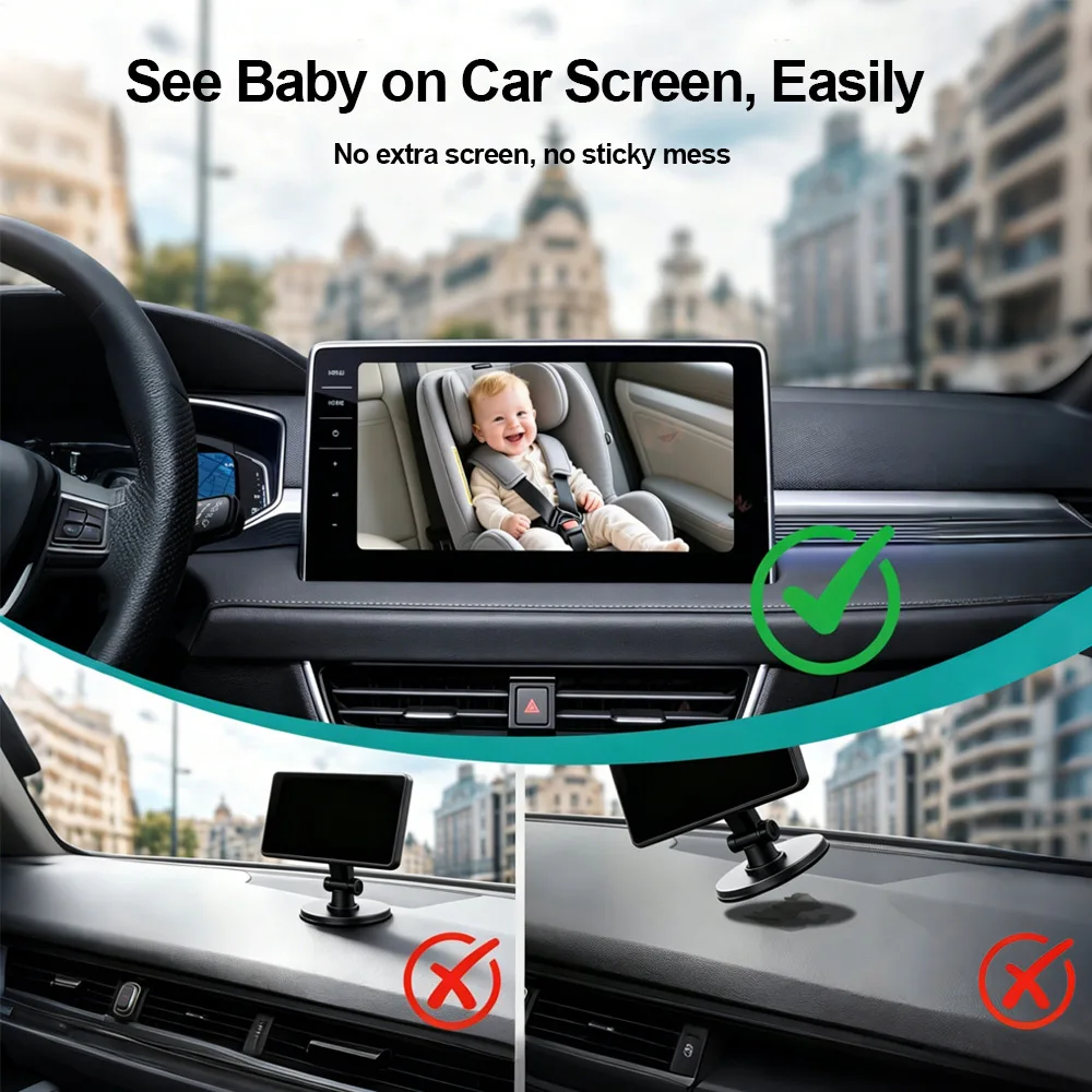 Cabin Care Baby Car Camera Wireless Carplay Adapter 1080P 150° Wide Angle Night Vision Back‑Seat Monitor Easy Install