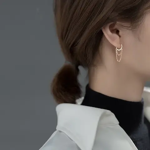 925 Sterling Silver Dubbelskiktade Tofsörhängen För Kvinnor INS Populära Kall Stil Dammodesmycken 10 best sales Tillverkad i Italien - №6