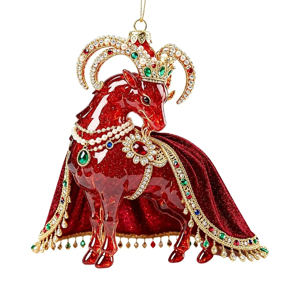 2D Flat Goat Hanging Ornament Set Acrylic Shining Goat Pendant Artificial Rhinestone Simulation Christmas Tree Ornament