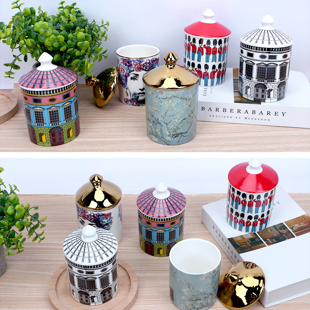 

Candlestick Ornaments Storage Jar Holder Home Dessert Dried Fruit Storage Bottle Ceramic Scented Candle Jar with Lid