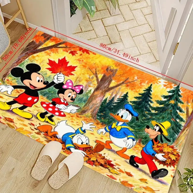 

1 шт., ковер с рисунком Диснея, Микки и Минни Дональда Гуфи, осенний лес, нескользящий моющийся ковер с яркими осенними листьями для детей