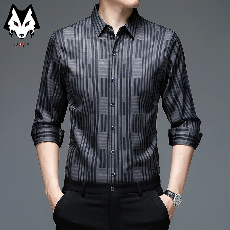 

New Men's Casual Printed Long Sleeved Lapel Shirt for Spring and Autumn Fashion Comfortable Wrinkle Free Top Without Ironing