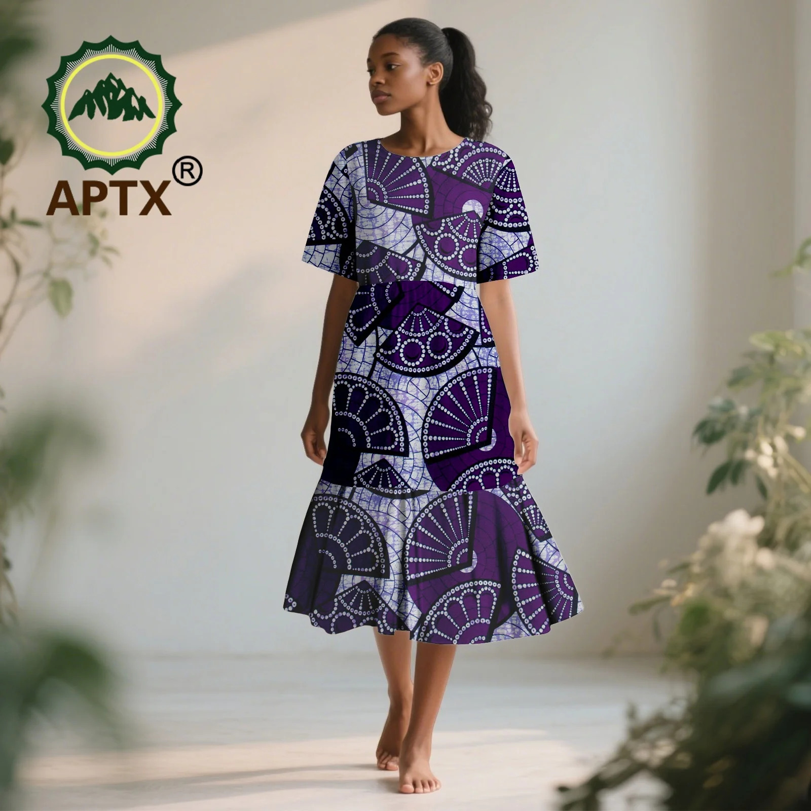 

African Dress for Women Ankara Print O-Neck Short Sleeve Mid-Calf Dress Dashiki Elegant fashion Casual Party Dress