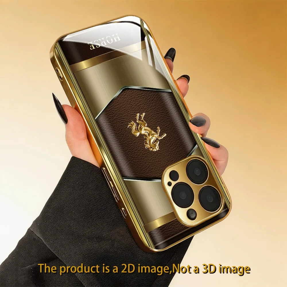 Coque de téléphone en verre avec motif cheval Bouclier d'or, compatible iPhone 17 16 15 14 13 12 11 Pro/Max/Plus, anti-chute et antichoc