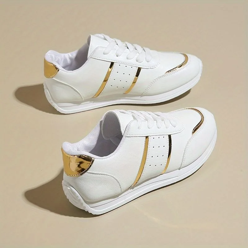 new arrival sneakers for women's vulcanize shoes black golden sports casual designer shoes for woman white trainers view 6