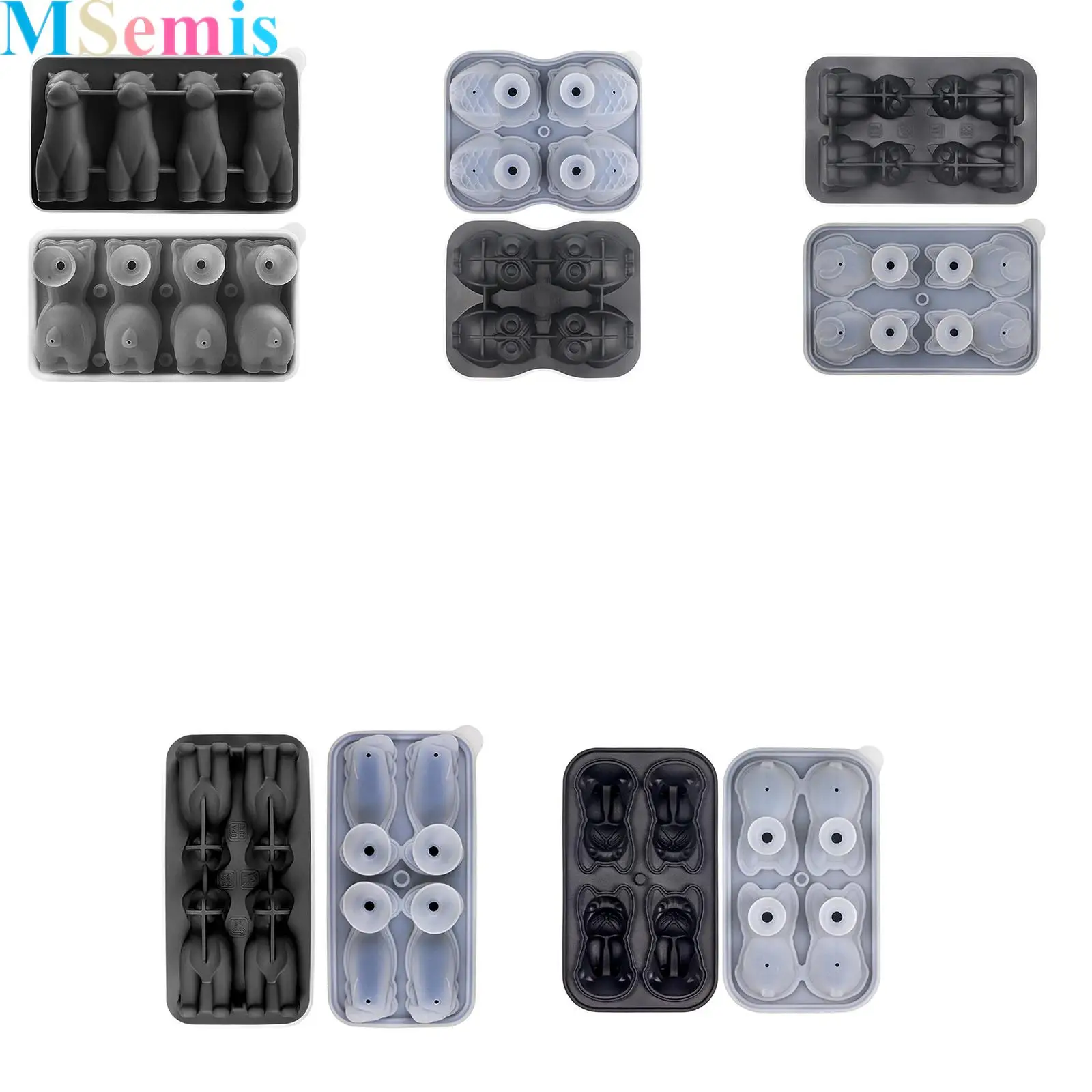 

1Pcs 4-cavity Animal-shaped Silicone Ice Cube Mold with Funnel for Home Restaurant Bar Hotel