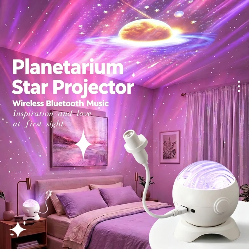 Aurora Star Sky Projector Lamp Bluetooth Speaker Galaxy Moon Night Light USB Remote Control Bedroom Atmosphere Lamp Couple Gift
