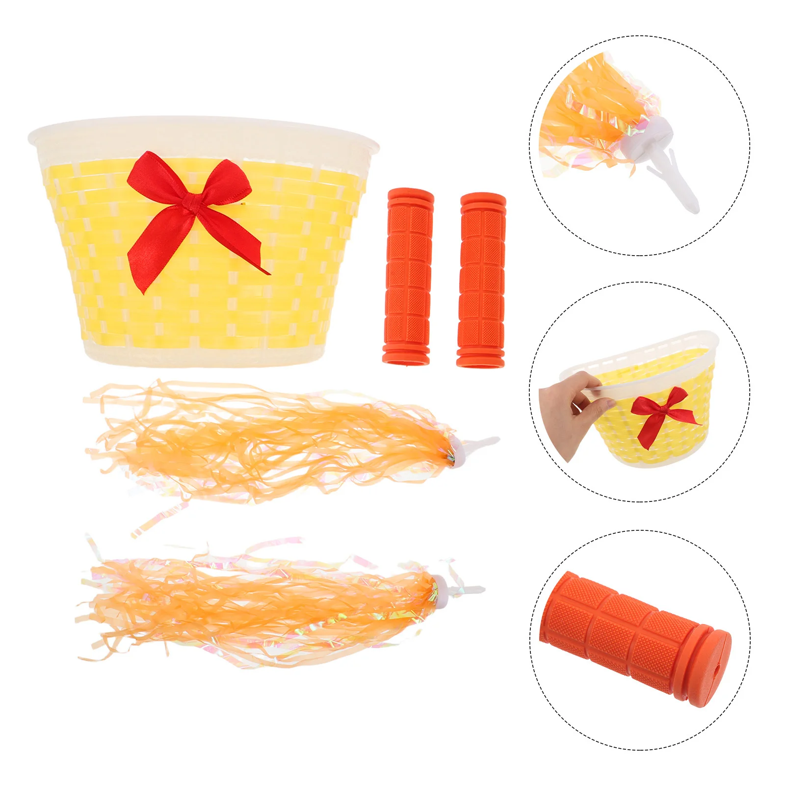 

1Set Kids Bicycle Basket Colorful Handle Streamers Durable Pe Kids Bike Handlebar Accessories Front Bike Basket Outdoor Fun