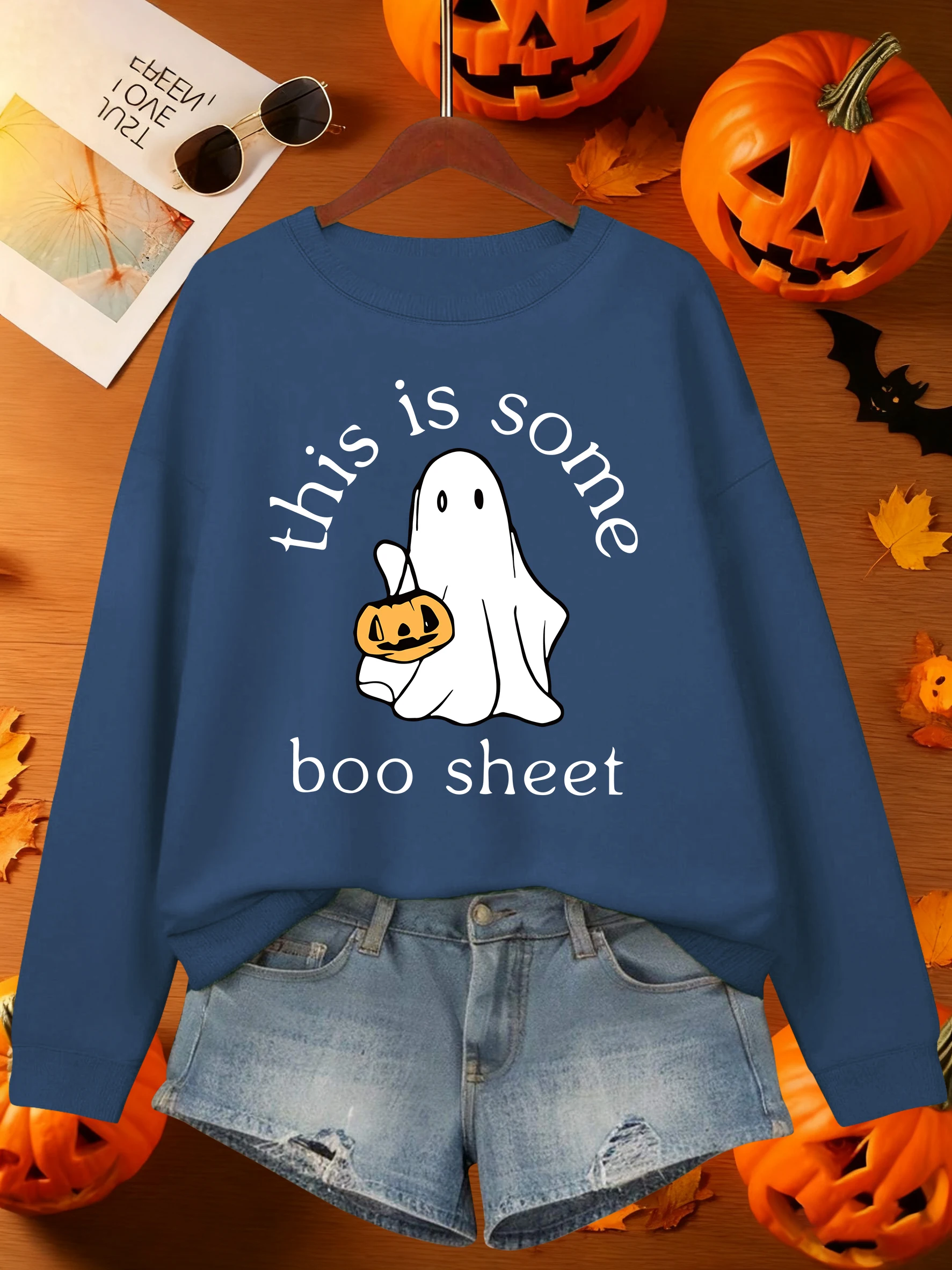 Happy Halloween Ghost Pattern Woman Sweatshirt Casual Comfortable Pullover y2k Crewneck Clothes Womens Autumn Fleece Clothing