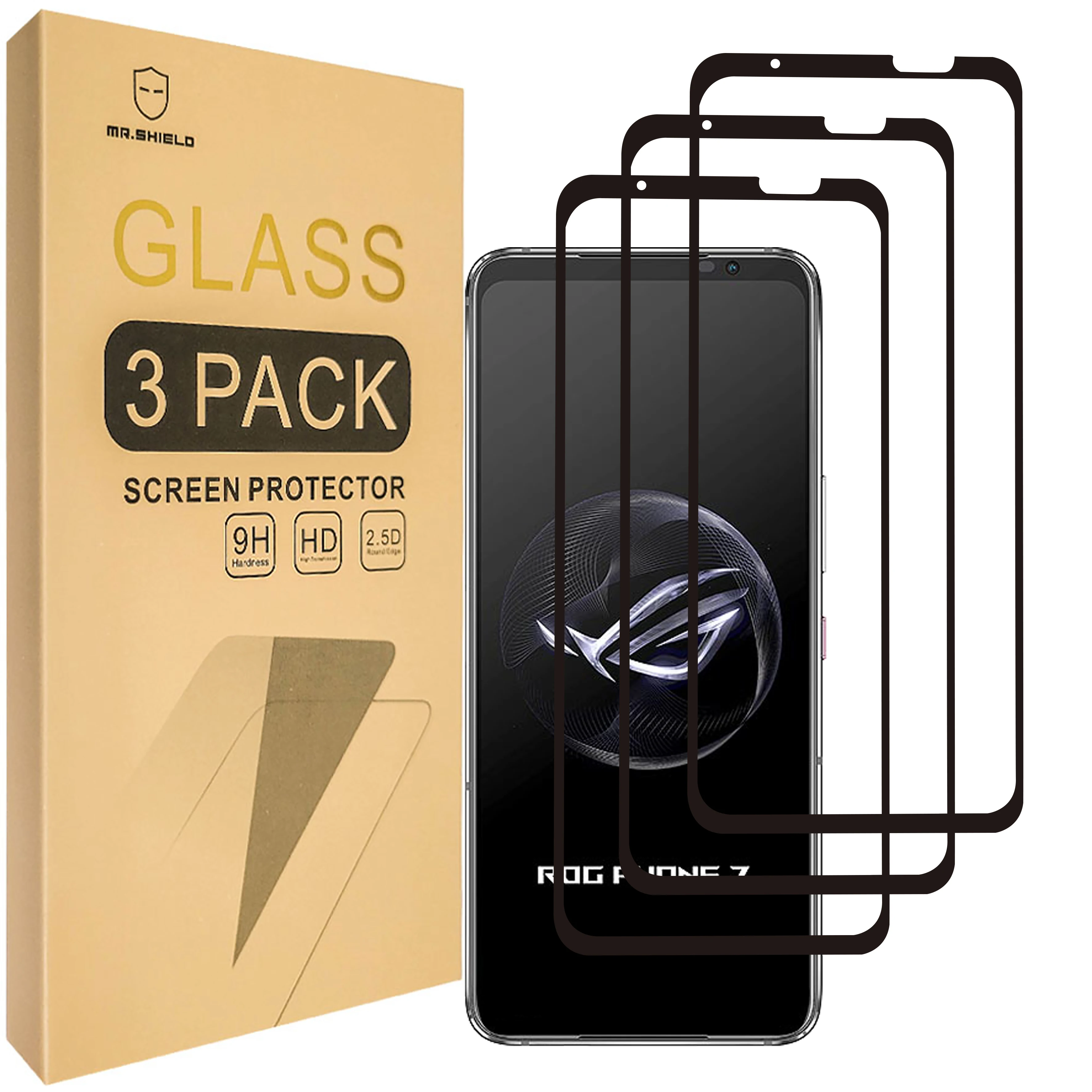 Mr.Shield [3-Pack] Screen Protector For Asus Rog Phone 7 / Rog Phone 7 Ultimate [Full Cover] [Tempered Glass] [9H Hardness]