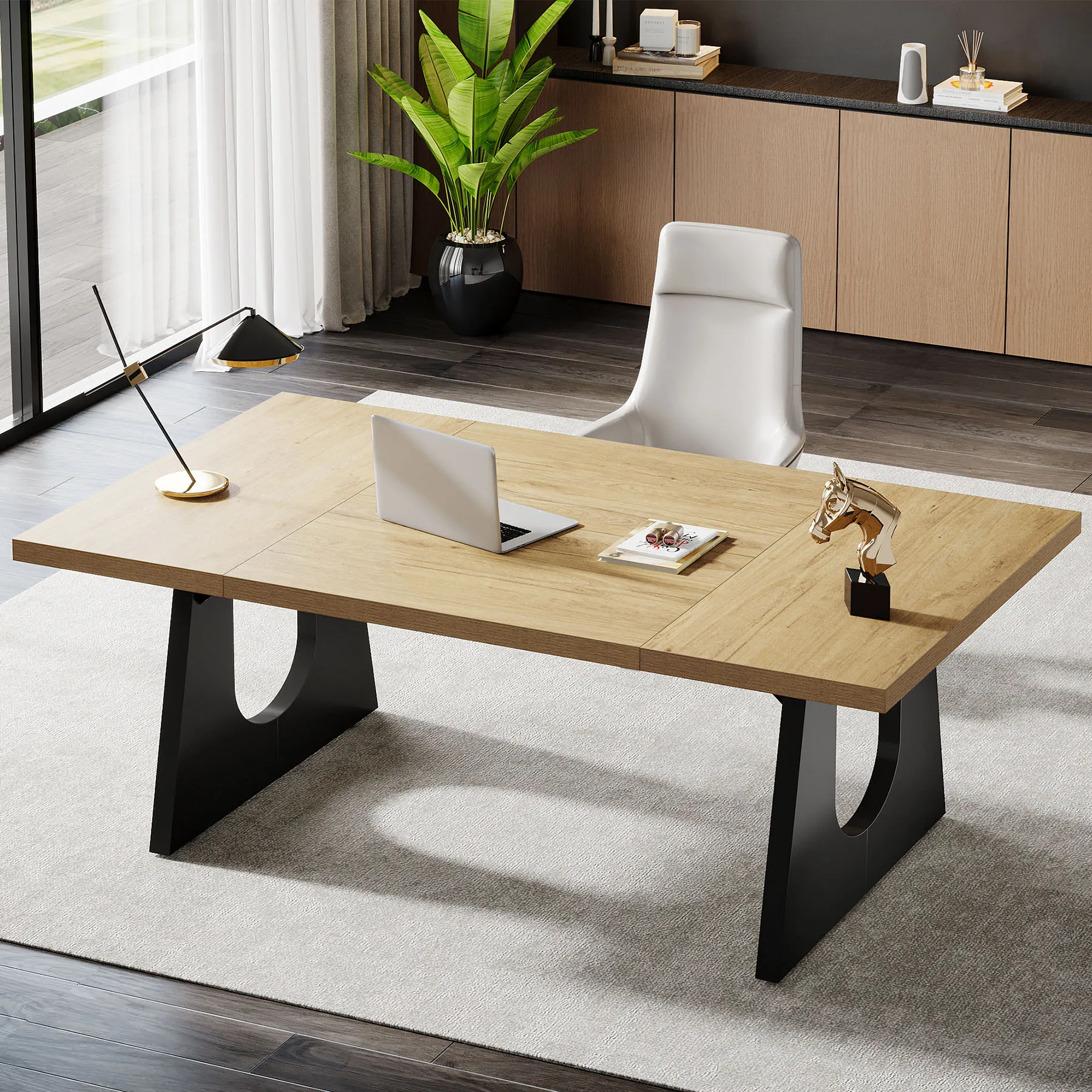 Mesa executiva Tribesigns de 70,86 polegadas, grande mesa de escritório para computador com pedestal de madeira duplo, mesa retangular de estilo simples e moderno