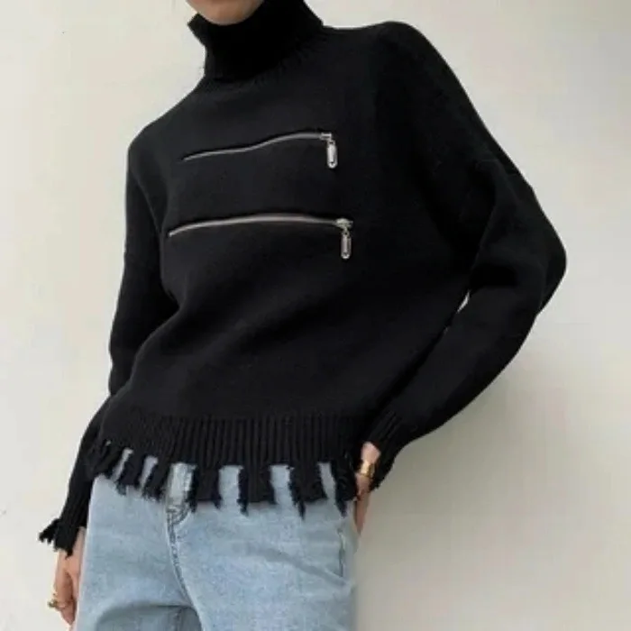 

Loose High Neck Zipper Sweater Women's Knittedwear Casual Style Medium Softness Hooded Short Length Color Fashion Autum...