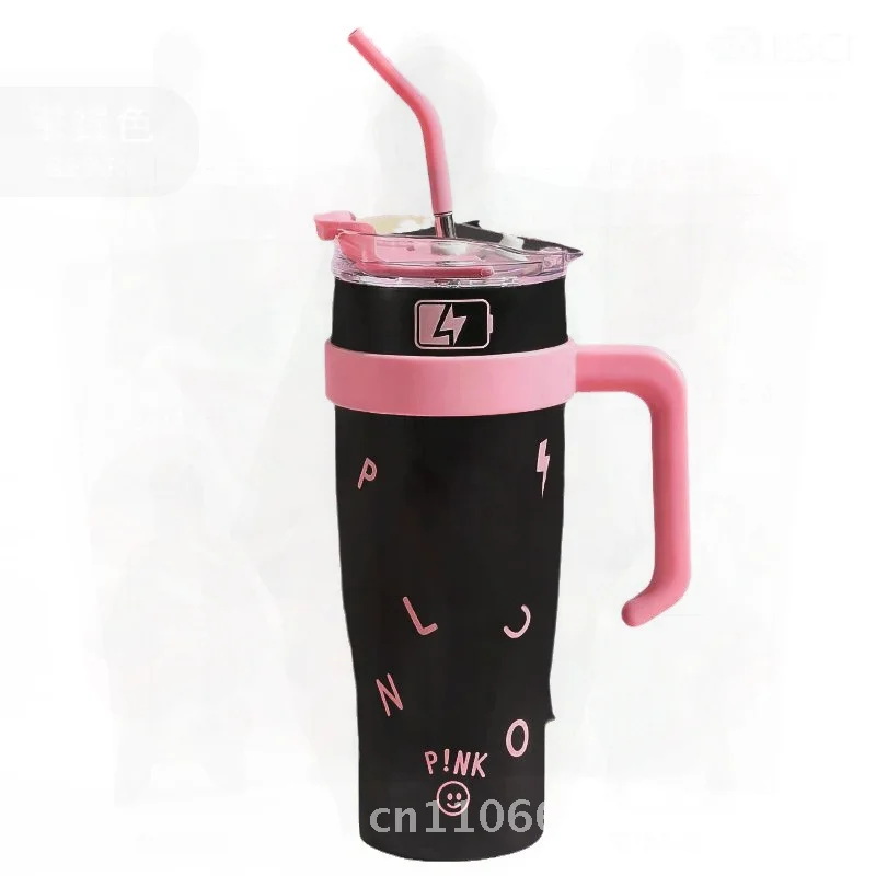 

40oz Black Large Capacity Insulated Water Cup with Handle Straw And Powder Ice Mug for Car Travel Exercise 6-12hr Thermal