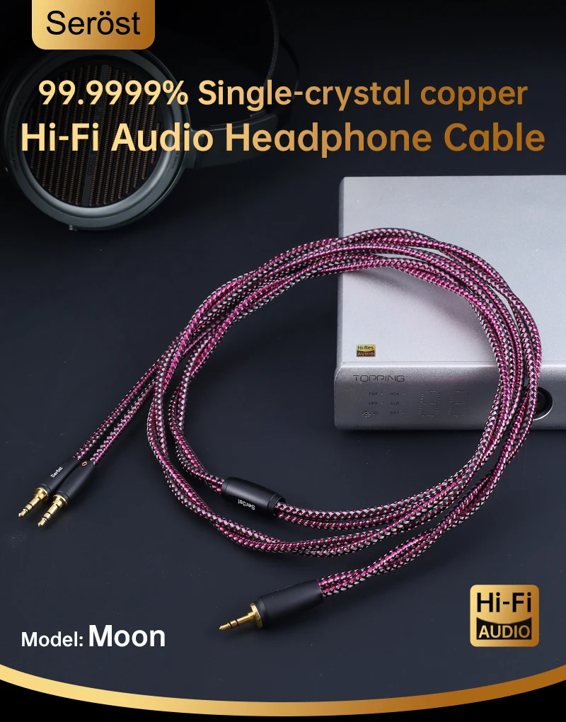 Serost Moon HiFi OCC Kupfer-Audiokabel Typ-C 3,5mm 4,4mm 6,5mm 4-Pin-XLR Stereo auf Dual 3,5mm Stecker für Kopfhörer und Lautsprecher – Detail 1