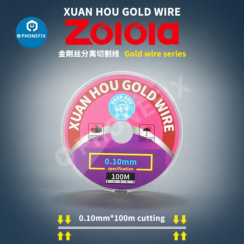 XUAN HOU 0.028 0.04 0.06 0.1mm 100M Diamond Wire Cutting Line High Hardness Gold Wire For Phone LCD/OLED Screen Separation Tools