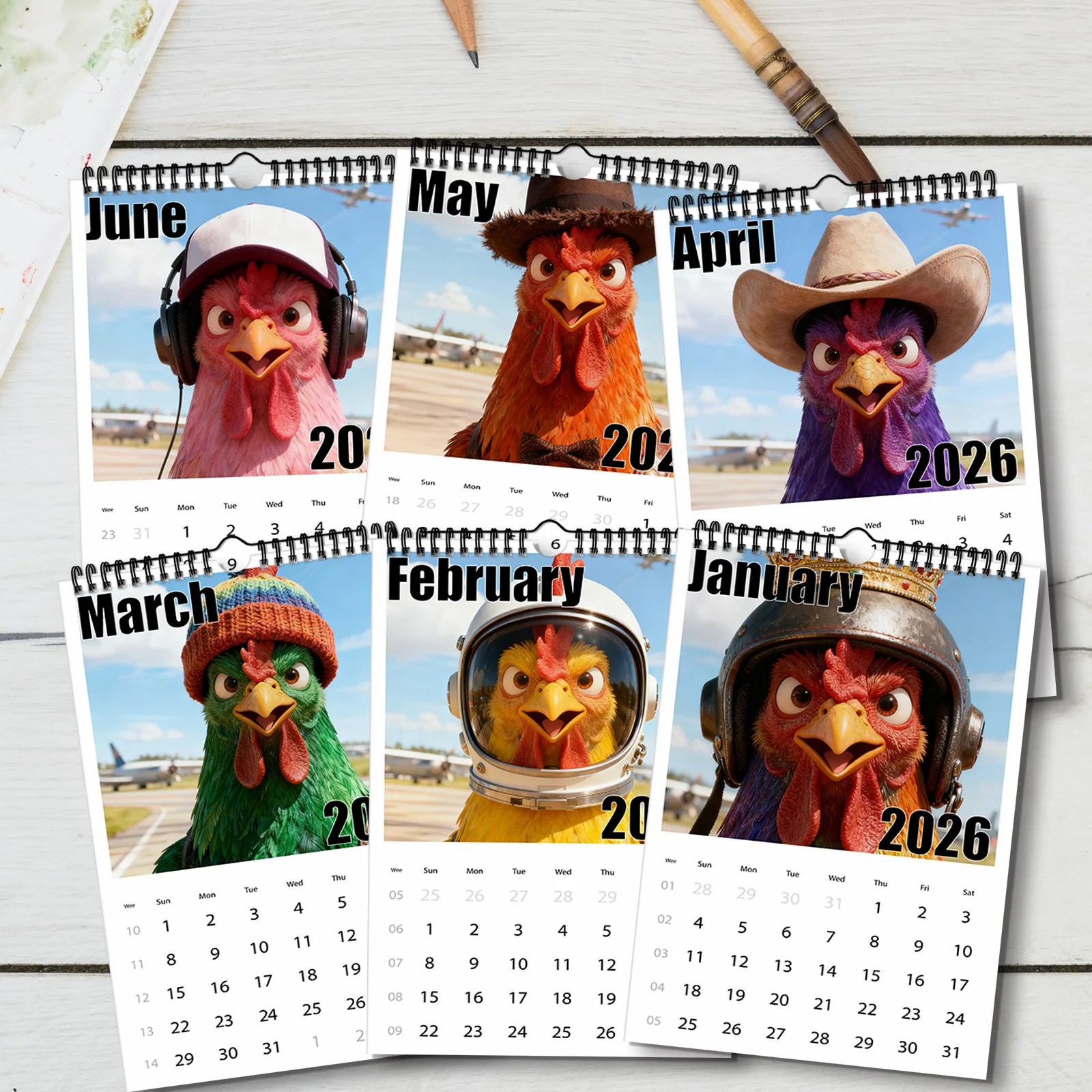 1 шт. 2026 настенный календарь на тему петуха, химерный и креативный подвесной календарь для любителей искусства и любителей юморов