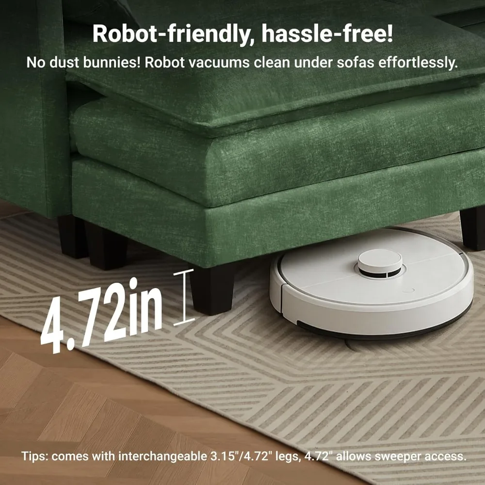 أريكة مقطعية من الشنيل على شكل حرف U، أريكة مريحة بثلاثة مقاعد 111.5 مع مسندين متحركين لغرفة المعيشة