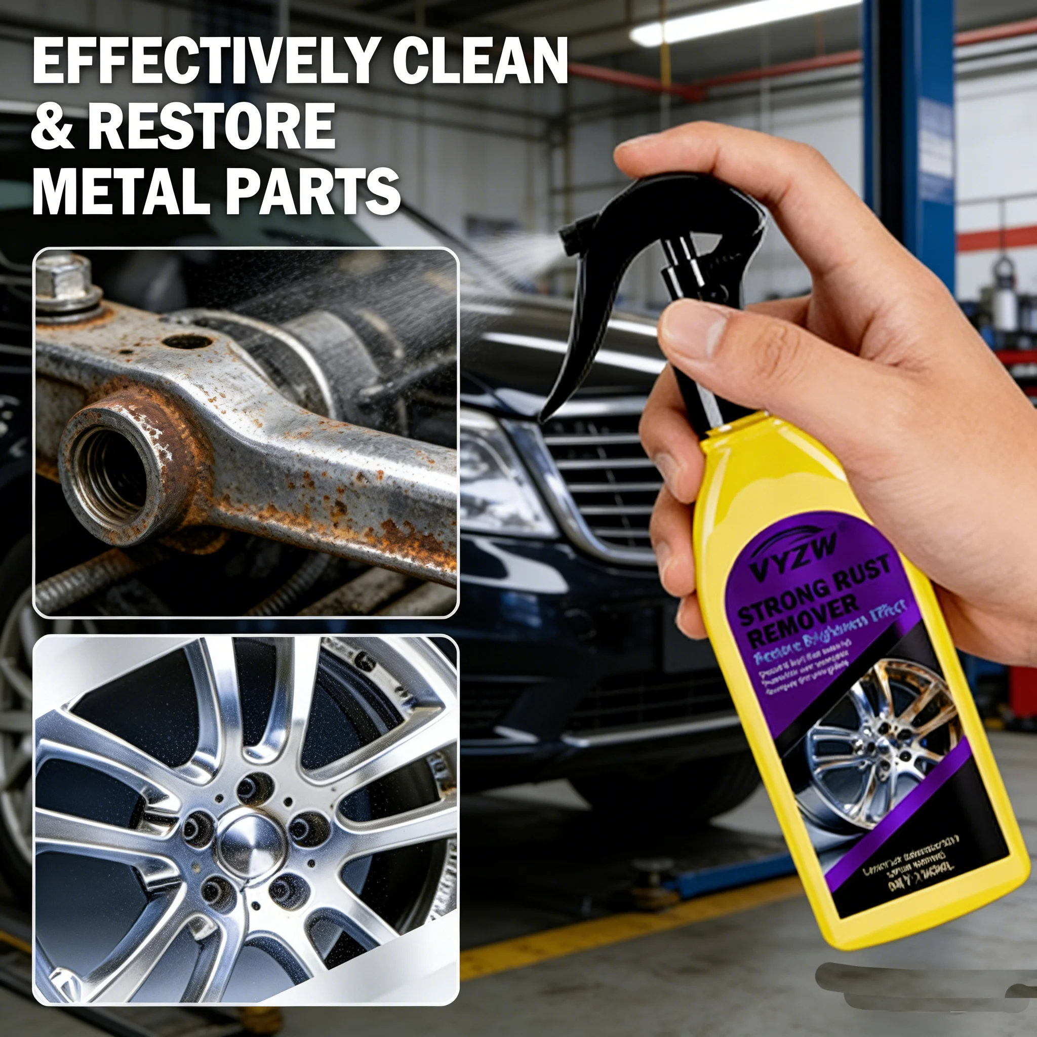 Strong Rust Remover Spray 150ml - Powerful Metal Rust Cleaner, Restore Brightness for Car Wheel Hubs & Metal Surfaces