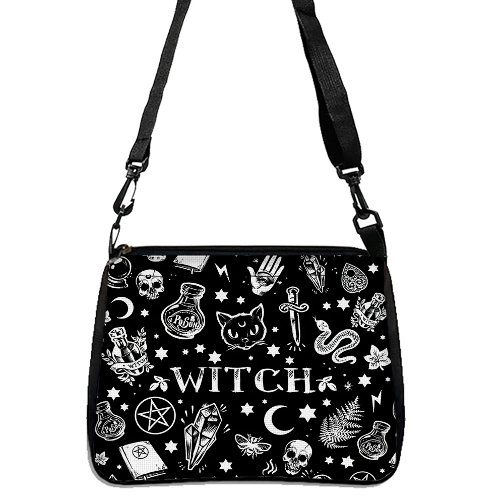 Gothic Cat Printed Shoulder Bag Halloween Fabric Crossbody Bag Versatile Small Square Purse Simple and Stylish Women's Handbag