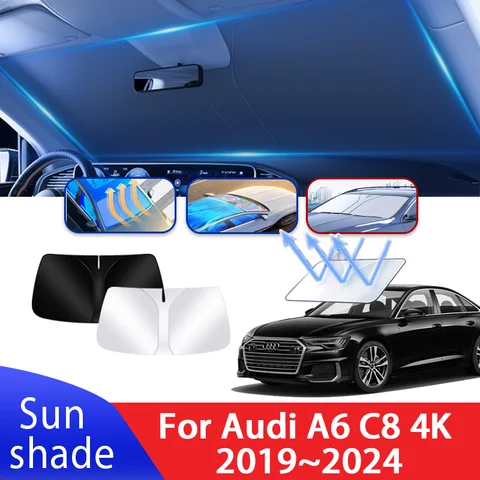 Audi A6 C8 4K 용 자동차 선 바이저 2019 ~ 2024 2020 2022 자동 앞 유리 차양 단열 여름 냉각 액세서리