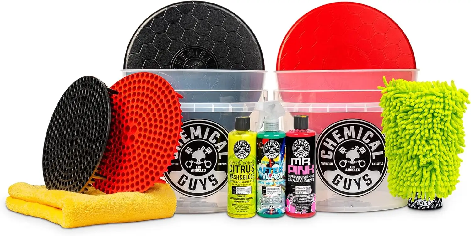 Kit Completo de Lavado de Autos con 11 Artículos: Cubos, Productos Químicos y Herramientas de Secado para una Limpieza Segura