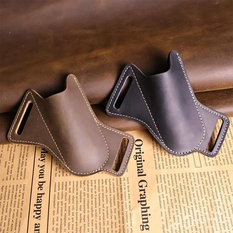 RIYAO Tools Cover For Outdoor Camping Casual Folding Flick Knife Waist Belt Holder Genuine Leather Pocket Knives Case Men Women